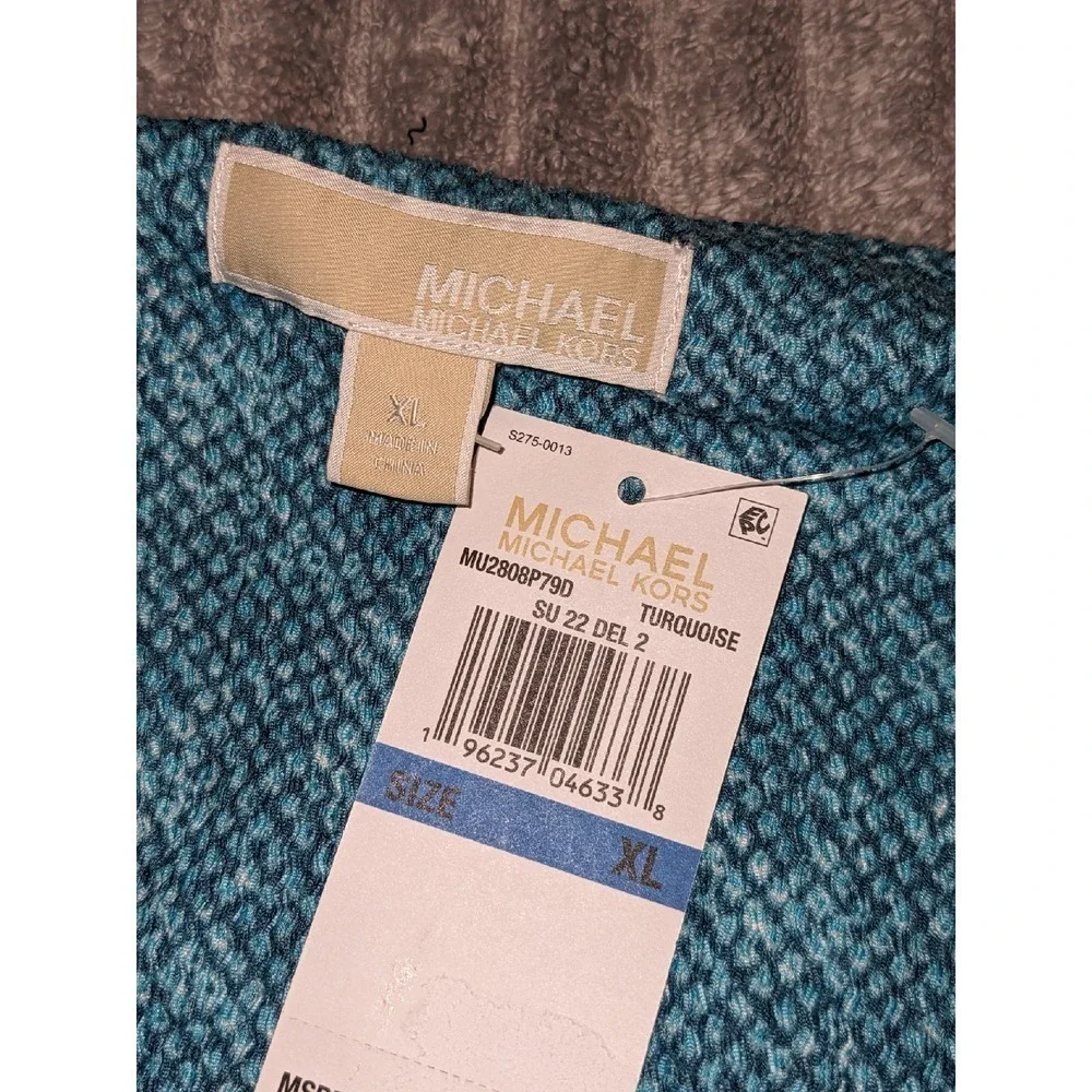 Michael Kors Turquoise Dress Chain Strap Twist Front‎ Midi XL NWT $155 MSRP